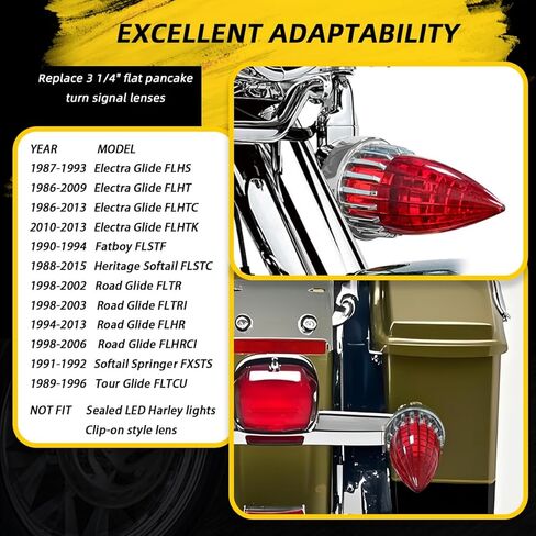 3 1/4 بوصة دراجة نارية إشارة الانعطاف 2 حزمة رصاصة LED ضوء خلفي لدراجة Harley Softail Electra Glide Fatboy Heritage Softail Road Glide Softail Springer Tour Glide (أحمر) in Kuwait