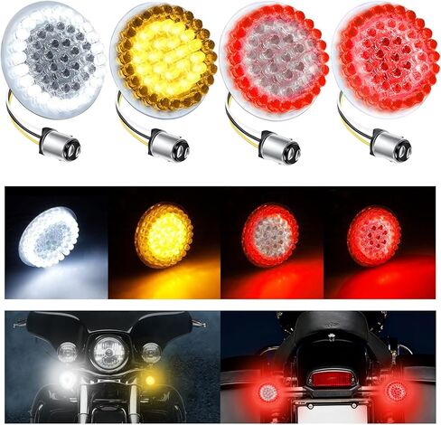 Deepfeel 1157 إشارة الانعطاف الأمامية والخلفية LED، 2 بوصة LED لمبة مزدوجة اتصالات دراجة نارية ضوء تشغيل الفرامل لـ Harley Softail، Dyna، Sportster، Touring، Tri Glide (العنبر + الأبيض + الأحمر)، 4 عبوات in Kuwait