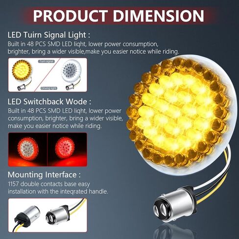 Deepfeel 1157 إشارة الانعطاف الأمامية والخلفية LED، 2 بوصة LED لمبة مزدوجة اتصالات دراجة نارية ضوء تشغيل الفرامل لـ Harley Softail، Dyna، Sportster، Touring، Tri Glide (العنبر + الأبيض + الأحمر)، 4 عبوات in Kuwait