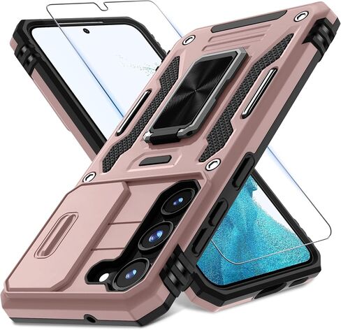 DEERLAMN Case for Samsung Galaxy S24 Ultra with Slide Camera Cover+Screen Protector (1 Pack), Rotated Ring Kickstand Military Grade Shockproof Protective Cover-Black in Saudi Arabia