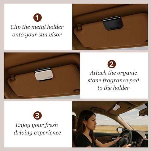 Car Air Freshener - Stone Air Freshener - Car Odor Eliminator for Visor Clip- Natural Scent Starter Kit, Vehicle Scent Diffuser for Cabin, Truck & SUV-Pack of 3 (Teak-Amber-Open Air)-CLIP INCLUDED in Saudi Arabia