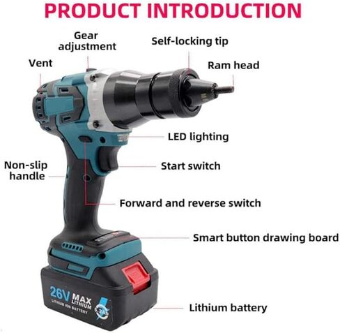 Cordless Electric Rivet Gun for M3/M4/M5/M6/M8/M10/M12 Rivet Nutserts Rechargeable Portable Automatic Rivet Gun with LED Light,2200mAh in Saudi Arabia