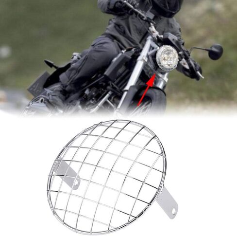 KIMISS For Motorcycle 7" Headlight Mesh Grill Cover, Universal Side Mount Mask for Cafe Racer, Silver Stainless Steel, Easy Install, Headlight Lamp Protector in Saudi Arabia