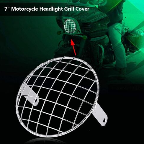 KIMISS For Motorcycle 7" Headlight Mesh Grill Cover, Universal Side Mount Mask for Cafe Racer, Silver Stainless Steel, Easy Install, Headlight Lamp Protector in Saudi Arabia