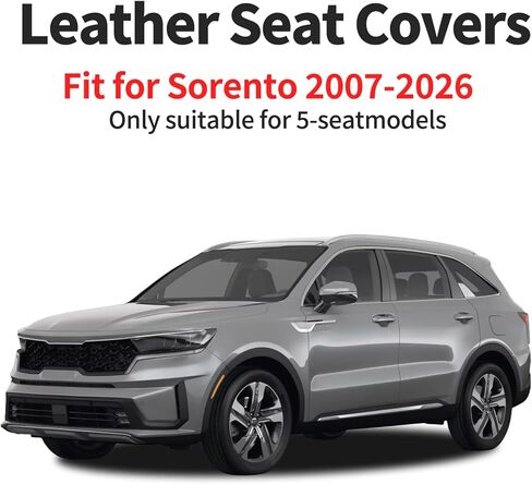 Car Seat Covers Compatible with Kia Sorento 2007-2025 2026 - Full Set 5 Seats Luxury Leather All-Weather Seat Cushions & Protectors, Waterproof & Breathable, Airbag Compatible (Black) in Saudi Arabia
