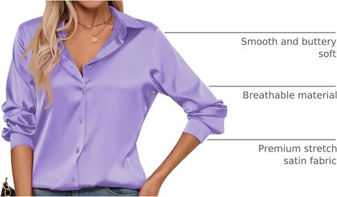 قمصان نسائية حريرية من الساتان بأزرار سفلية وأكمام طويلة، بلوزة كاجوال للعمل والمكتب in Kuwait