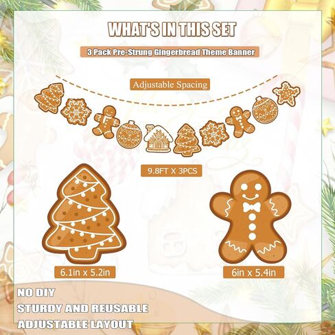 Pre-Strung Gingerbread Christmas Decorations Christmas Hanging Decorations Gingerbread Theme Garland Banner for Xmas Party Holiday Classroom Home Office Wall Decor in Kuwait