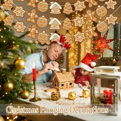 Pre-Strung Gingerbread Christmas Decorations Christmas Hanging Decorations Gingerbread Theme Garland Banner for Xmas Party Holiday Classroom Home Office Wall Decor in Kuwait