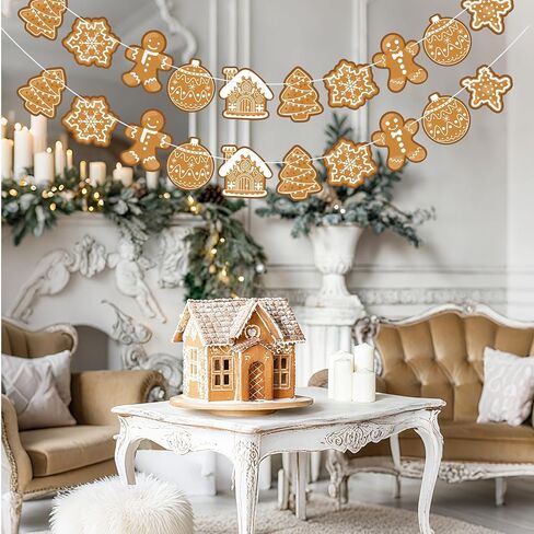 Pre-Strung Gingerbread Christmas Decorations Christmas Hanging Decorations Gingerbread Theme Garland Banner for Xmas Party Holiday Classroom Home Office Wall Decor in Kuwait