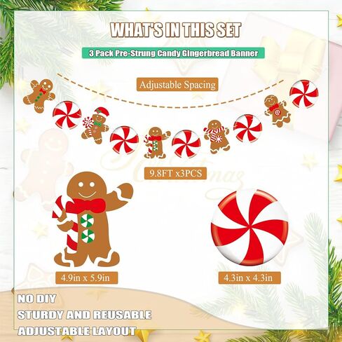 Pre-Strung Gingerbread Christmas Decorations Christmas Hanging Decorations Gingerbread Theme Garland Banner for Xmas Party Holiday Classroom Home Office Wall Decor in Saudi Arabia