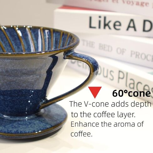 Ceramic Coffee Dripper includes 50 Filters Pour Over Coffee Maker Porcelain 01 Hand Drew Brewing Pottery Green Portable Artisanal Manual Gift for 1-2 People Home, Office, School, Camping in Saudi Arabia