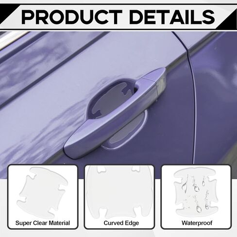 8PCS Waterproof Car Door Handle and Rear View Mirror Scratch Protector Sticker, Transparency Anti-Scratches Cup Protector, Non-Marking Car Door Protector, Universal for Most Car (Transparent) in Kuwait