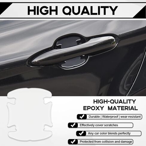 8PCS Waterproof Car Door Handle and Rear View Mirror Scratch Protector Sticker, Transparency Anti-Scratches Cup Protector, Non-Marking Car Door Protector, Universal for Most Car (Transparent) in Kuwait