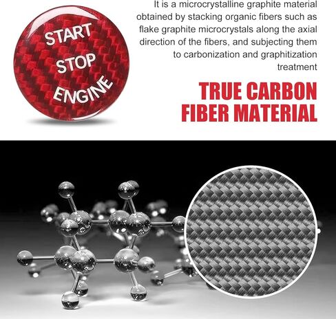 Push Start Button Cover, 26mm Hard Carbon Fiber Start Stop Button Cover, Scratch-Proof Engine Start Stop Button Covers, Universal for Most Cars SUVs (Red) in Saudi Arabia