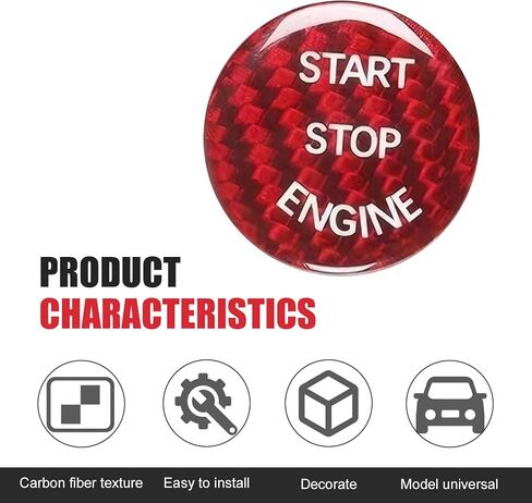 Push Start Button Cover, 26mm Hard Carbon Fiber Start Stop Button Cover, Scratch-Proof Engine Start Stop Button Covers, Universal for Most Cars SUVs (Red) in Saudi Arabia