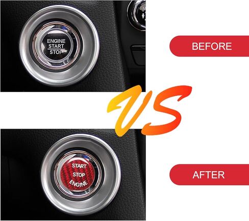 Push Start Button Cover, 26mm Hard Carbon Fiber Start Stop Button Cover, Scratch-Proof Engine Start Stop Button Covers, Universal for Most Cars SUVs (Red) in Saudi Arabia