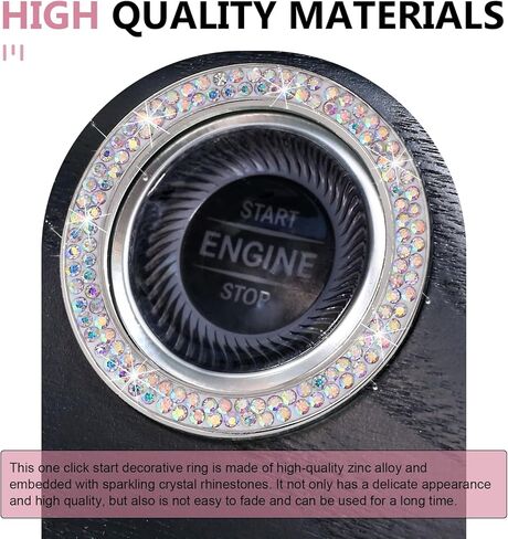 2PCS Double Rhinestone Car Engine Start Stop Decoration Ring, Bling Crystal Auto Push to Start Button Cover Sticker, Key Ignition Knob Ring, Interior Accessories for Women (Black) in Saudi Arabia