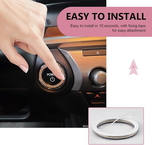 2PCS Double Rhinestone Car Engine Start Stop Decoration Ring, Bling Crystal Auto Push to Start Button Cover Sticker, Key Ignition Knob Ring, Interior Accessories for Women (Black) in Saudi Arabia