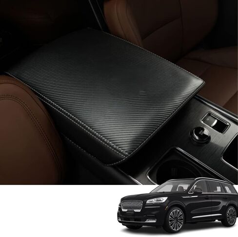 ملحقات داخلية مخصصة لسيارة Lincoln Aviator 2020 2021 2022 2023 غطاء صندوق مسند الذراع المركزي من الجلد وسادة حماية مسند الذراع المركزي (نسيج ألياف الكربون) in Kuwait