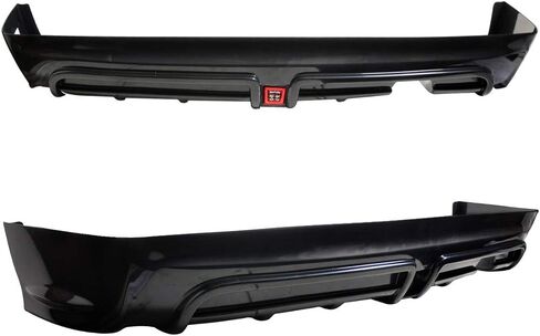 شفة مصد خلفي + ضوء فرامل شفاف + طرف كاتم صوت متوافق مع 2006-2011 HONDA CIVIC 4 أبواب، فاصل سبويلر خلفي أسود من البولي يوريثان من IKON MOTORSPORTS، 2007 2008 2009 2010 in Kuwait