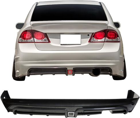 شفة مصد خلفي + ضوء فرامل شفاف + طرف كاتم صوت متوافق مع 2006-2011 HONDA CIVIC 4 أبواب، فاصل سبويلر خلفي أسود من البولي يوريثان من IKON MOTORSPORTS، 2007 2008 2009 2010 in Saudi Arabia