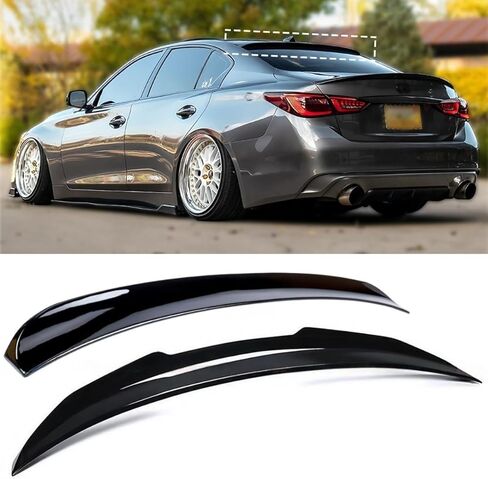 Rear Spoiler & Roof Spoiler Compatible with 2014-2024 Infiniti Q50, PSM & JDM Style Duckbill Trunk Tail Deck Lid Splitter Wing Lip (Glossy Black) in Saudi Arabia