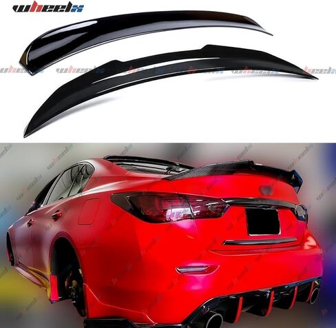 Rear Spoiler & Roof Spoiler Compatible with 2014-2024 Infiniti Q50, PSM & JDM Style Duckbill Trunk Tail Deck Lid Splitter Wing Lip (Glossy Black) in Saudi Arabia