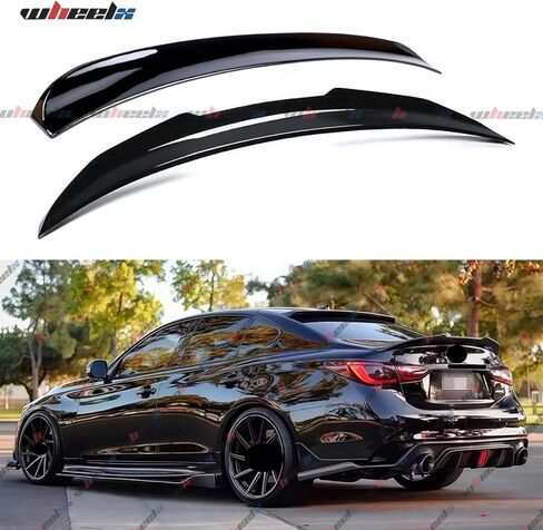 Rear Spoiler & Roof Spoiler Compatible with 2014-2024 Infiniti Q50, PSM & JDM Style Duckbill Trunk Tail Deck Lid Splitter Wing Lip (Glossy Black) in Saudi Arabia