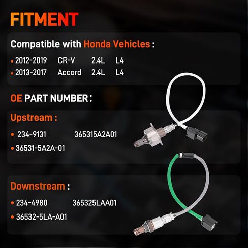 2 قطعة مستشعر الأكسجين المنبع والمصب O2 متوافق مع Honda 2012-2019 CR-V 2013-2017 Accord 2.4L استبدال #234-9131 234-4980 36531-5A2-A01 36532-5LA-A01 in Saudi Arabia