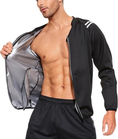 NINGMI Sauna Jacket Men Sweat Shirt Gym Workout Jacket Fitness Boxing Exercise Long Sleeve Sauna Sweat Suits in Saudi Arabia