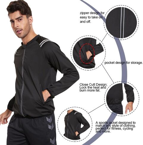NINGMI Sauna Jacket Men Sweat Shirt Gym Workout Jacket Fitness Boxing Exercise Long Sleeve Sauna Sweat Suits in Saudi Arabia
