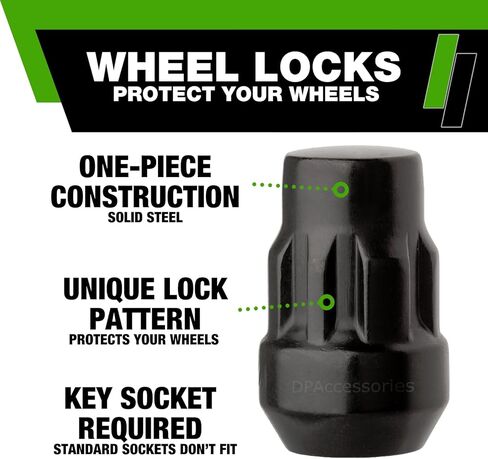 DPAccessories Locking Lug Nuts Compatible with 2021-2025 Ford Bronco Sport | for Factory Aluminum Wheels Only | Set of 4 Black Wheel Locks & 1 Key | DFOBRS01F-BK/LK1 in Saudi Arabia