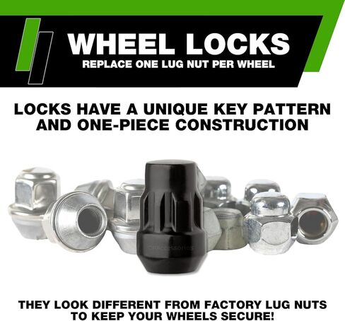DPAccessories Locking Lug Nuts Compatible with 2021-2025 Ford Bronco Sport | for Factory Aluminum Wheels Only | Set of 4 Black Wheel Locks & 1 Key | DFOBRS01F-BK/LK1 in Saudi Arabia