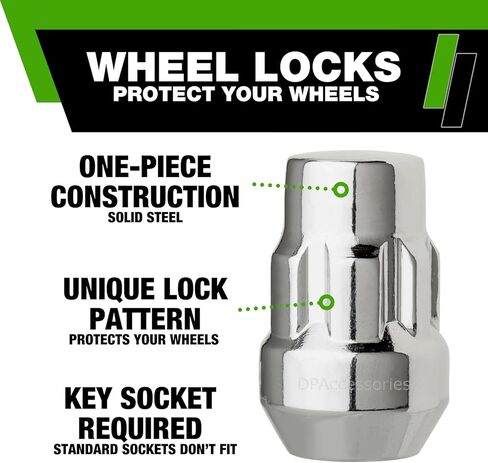 صواميل قفل DPAccessories متوافقة مع 2021-2025 Ford Bronco Sport | لعجلات الألمنيوم المصنع فقط | مجموعة من 4 أقفال للعجلات السوداء ومفتاح واحد | DFOBRS01F-BK/LK1 in Kuwait