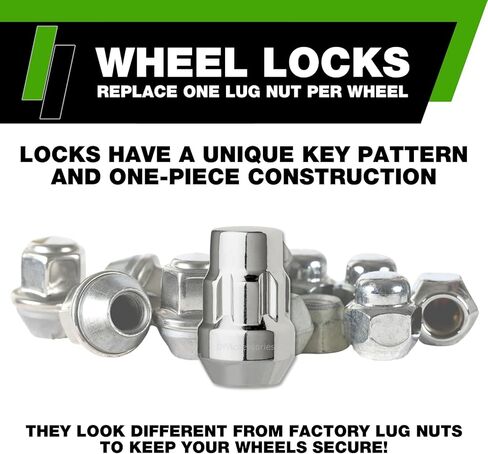 صواميل قفل DPAccessories متوافقة مع 2021-2025 Ford Bronco Sport | لعجلات الألمنيوم المصنع فقط | مجموعة من 4 أقفال للعجلات السوداء ومفتاح واحد | DFOBRS01F-BK/LK1 in Kuwait