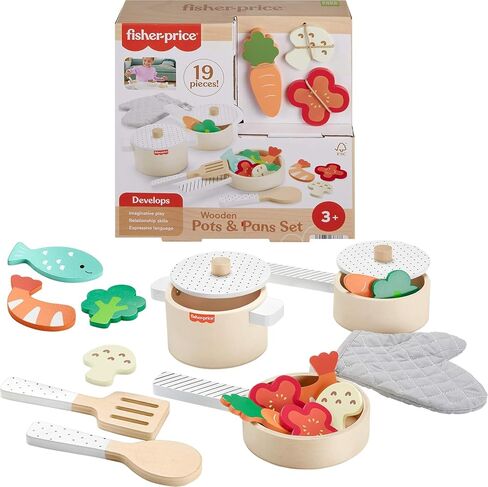 Fisher-Price Wood Pretend Play Toy Charcuterie Board Set, 19-Piece Playset with Wood & Fabric Food for Preschool Kids Ages 3+ Years in Saudi Arabia