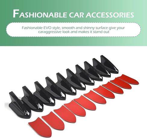 طقم زعانف سمك القرش مكون من 10 قطع، موزع مولد دوامي هوائي ذاتي اللصق، هوائي زعانف سمك القرش لتقليل الضوضاء على السقف بقياس 2 بوصة، ملحق خارجي عالمي لمعظم السيارات (أسود) in Kuwait