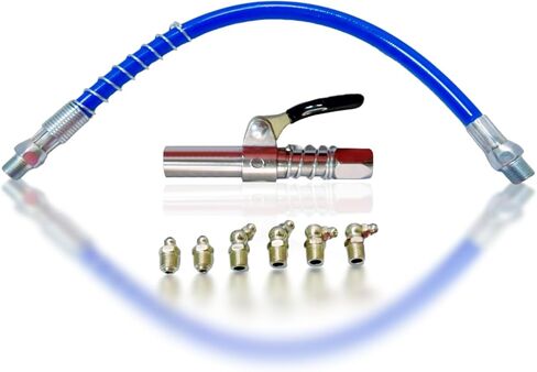 Grease Gun Coupler, Equipped with12-Inch Spring Hose and Six Grease Fittings, Quick-Lock and Release Tips, High Pressure 10000 PSI, Compatible with All Grease Guns 1/8" NPT Grease Gun Fittings in Saudi Arabia