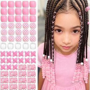 65PCS Red White Hair Beads for Kid Large Beads Dreadlock Jewelry for Braids Multi Shape Pony Loc Dreadlock Accessories Cute Braids Hair Decoration for Women and Girls in Saudi Arabia