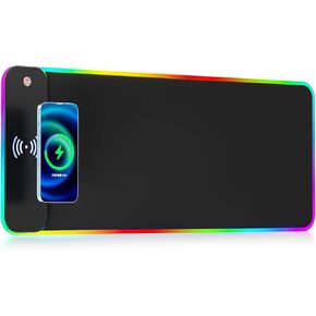 لوحة ماوس ألعاب RGB للشحن اللاسلكي بقدرة 10 وات، 10 أوضاع إضاءة لوحة ماوس كبيرة جدًا، بساط ماوس LED 800 × 300 × 4 مم، قاعدة مطاطية غير قابلة للانزلاق للوحة مفاتيح الكمبيوتر للألعاب، الكمبيوتر الشخصي، الكمبيوتر المحمول، ماك بوك، المكتب. in Kuwait