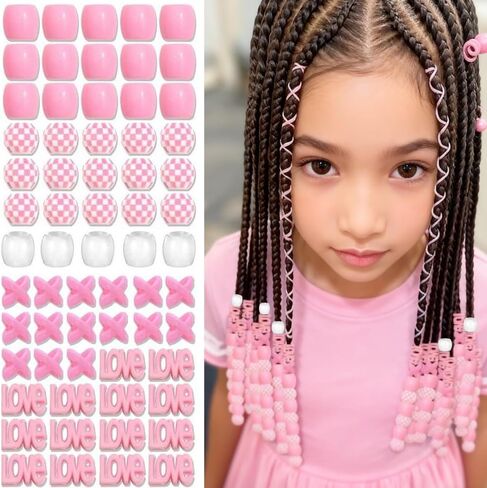65PCS Red White Hair Beads for Kid Large Beads Dreadlock Jewelry for Braids Multi Shape Pony Loc Dreadlock Accessories Cute Braids Hair Decoration for Women and Girls in Saudi Arabia