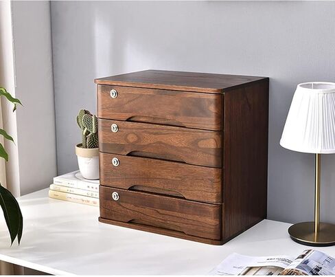 Versatile Desktop Storage Solution - Elegant Wooden Drawer Cabinet with Lock, Compact Flat File Cabinet Organizer for Efficient Home or Office Data Management in Saudi Arabia