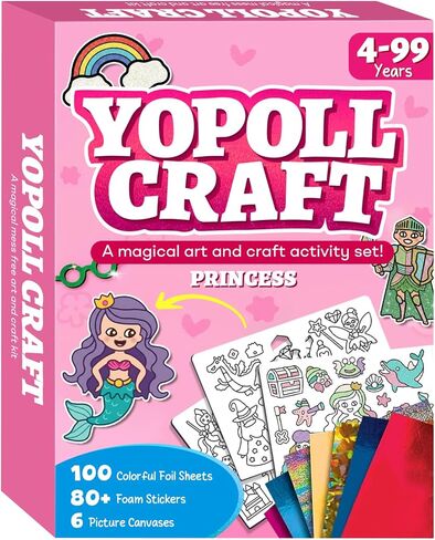 YoPoll Foil Art Craft Kits for Kids, Mess-Free DIY Creative Activity Set, Fun Arts and Crafts Toys for Boys & Girls, Peel & Press Foil Art Kit for Kids, Travel Toy and Birthday Gift (Princess) in Saudi Arabia