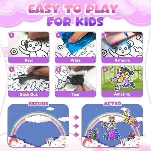 YoPoll Foil Art Craft Kits for Kids, Mess-Free DIY Creative Activity Set, Fun Arts and Crafts Toys for Boys & Girls, Peel & Press Foil Art Kit for Kids, Travel Toy and Birthday Gift (Princess) in Saudi Arabia
