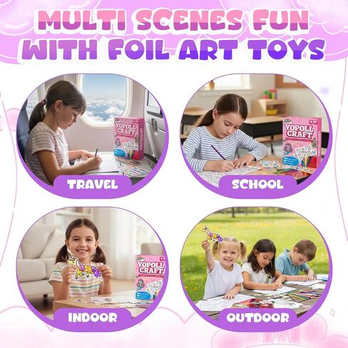 YoPoll Foil Art Craft Kits for Kids, Mess-Free DIY Creative Activity Set, Fun Arts and Crafts Toys for Boys & Girls, Peel & Press Foil Art Kit for Kids, Travel Toy and Birthday Gift (Princess) in Saudi Arabia