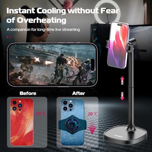 ULANZI Phone Cooler for Live Streaming & Gaming w Adjustable Stand, Fast Phone Cooling Fan & Mobile Phone Radiator w 5 Layers Heat Dissipation Devices, Fit All Types of iPhone Android Smartphones in Kuwait