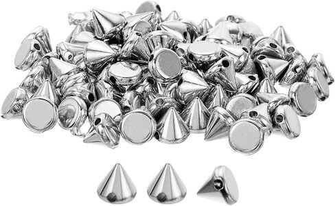 100Pcs Acrylic Spike Cone Studs, 6x6mm Flat Back Sew on Glue on Punk Spike Beads for Garments, Shoes, Bags Embellishment (Silver Tone) in Saudi Arabia