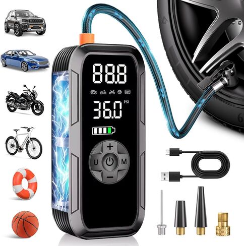 Portable Air Compressor for Car Tires,150PSI Cordless Tire Inflator,Rechargeable 12V DC Electric Pump with Digital Pressure Gauge, Auto Stop, LED Light for Bike, Motorcycle, Ball in Saudi Arabia