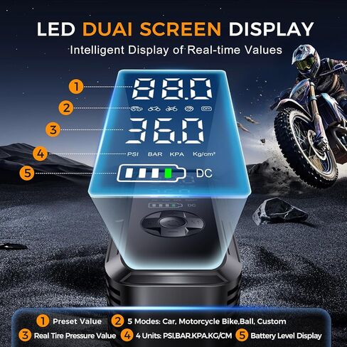 Portable Air Compressor for Car Tires,150PSI Cordless Tire Inflator,Rechargeable 12V DC Electric Pump with Digital Pressure Gauge, Auto Stop, LED Light for Bike, Motorcycle, Ball in Saudi Arabia