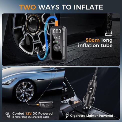 Portable Air Compressor for Car Tires,150PSI Cordless Tire Inflator,Rechargeable 12V DC Electric Pump with Digital Pressure Gauge, Auto Stop, LED Light for Bike, Motorcycle, Ball in Saudi Arabia